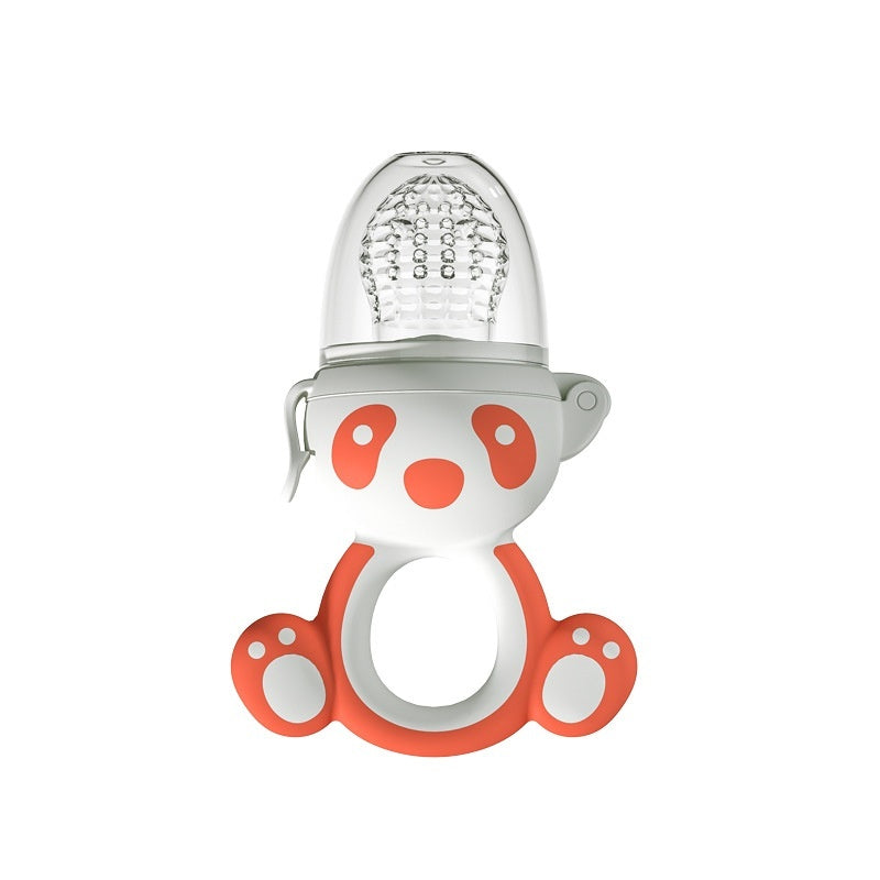 Happy Bite baby fruit feeder teether with soft silicone for introducing non-staple food and soothing teething discomfort.
