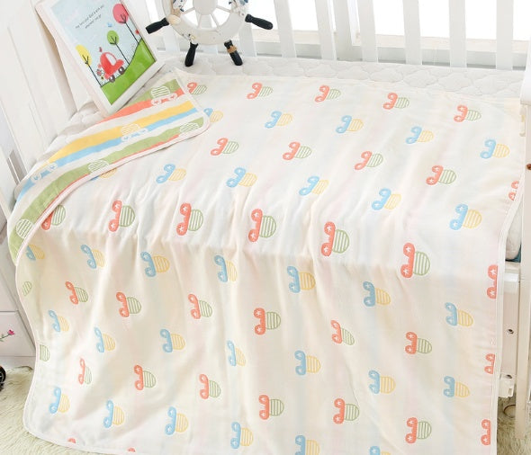 "Soft 110x110cm baby gauze towel blanket in breathable cotton"

