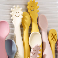 3-pack baby silicone cutlery set with spoons and forks – soft, BPA-free, toddler-friendly utensils.
