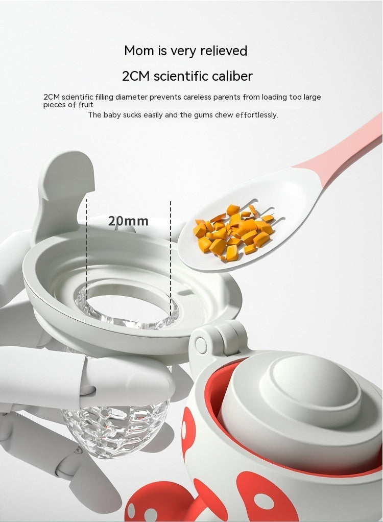 Happy Bite baby fruit feeder teether with soft silicone for introducing non-staple food and soothing teething discomfort.
