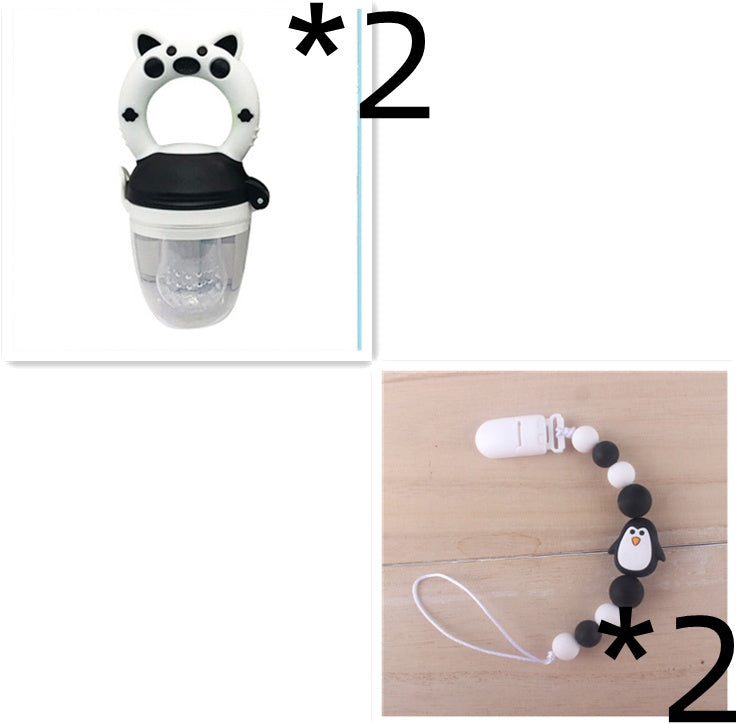 Baby fruit and vegetable feeder with silicone teether, ideal for feeding solids and soothing gums.
