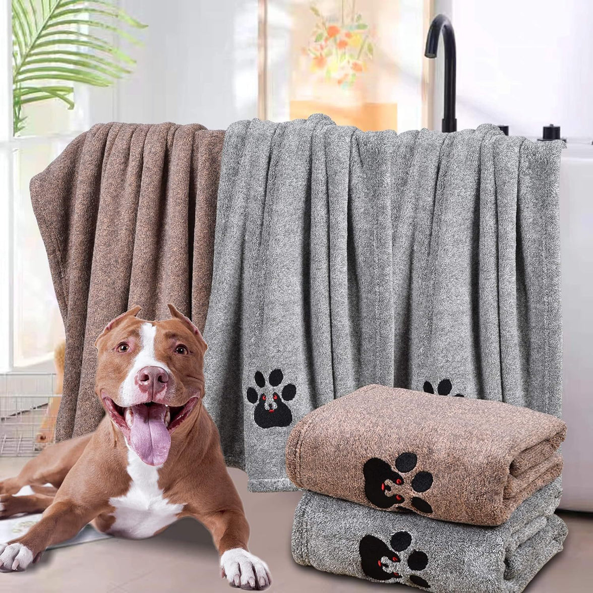 Super Absorbent Dog Bath Towels For Fast Drying - Soft Microfiber Towel For Dogs And Cats