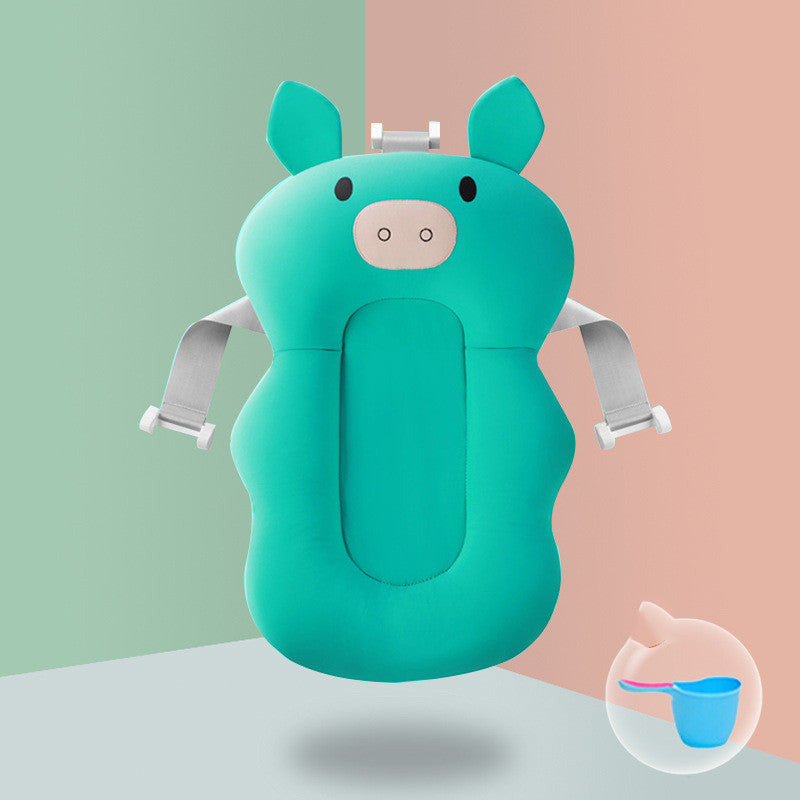 Star-patterned bear-shaped Non-slip Sponge Baby Bath with straps, offering spine protection and comfort for infants.