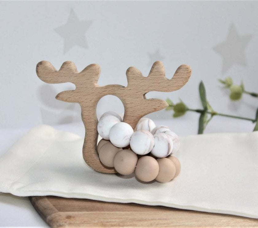 Baby Wooden Rattles, Raw Wooden Toys, Silicone Beads Color Enlightenment Education, Chewable Toys