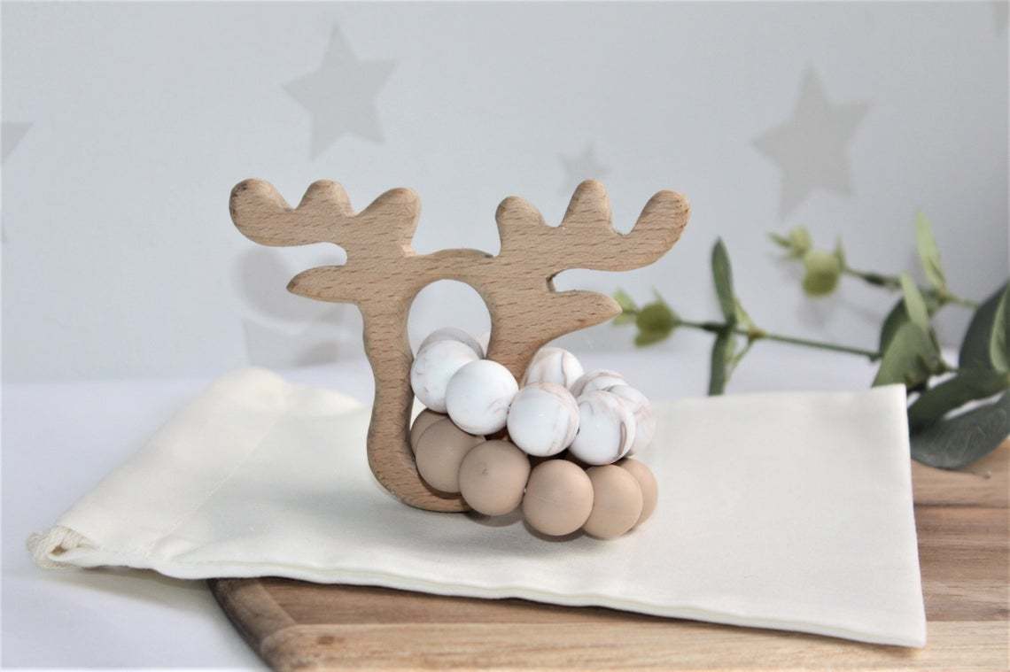 Baby Wooden Rattles, Raw Wooden Toys, Silicone Beads Color Enlightenment Education, Chewable Toys