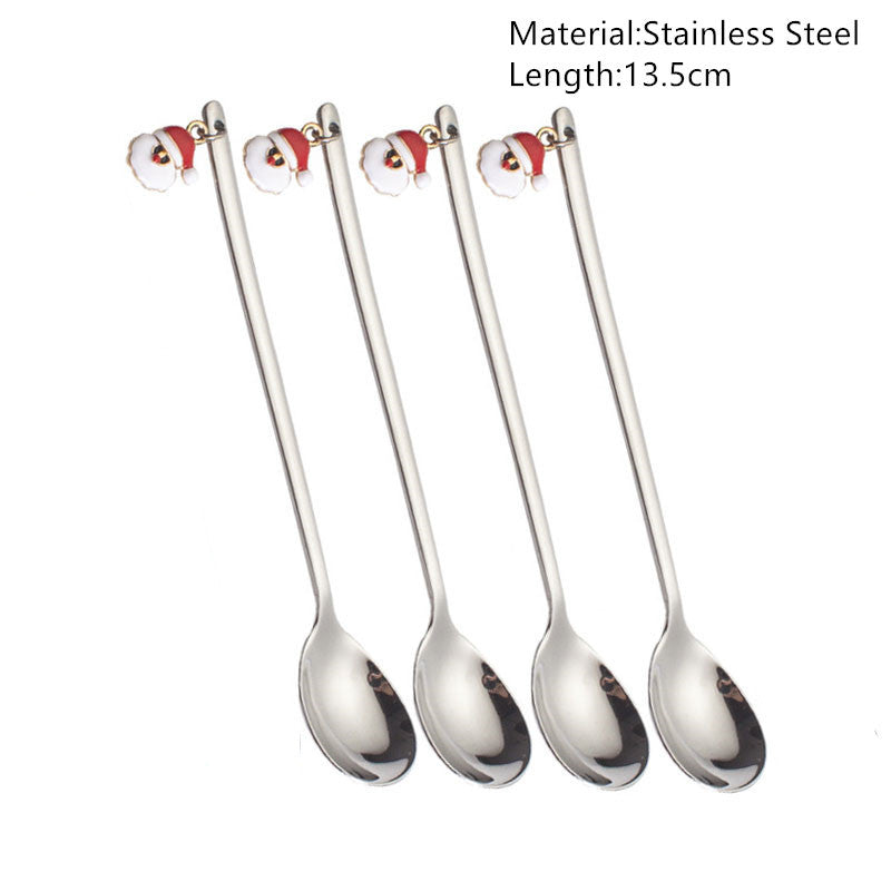 Festive Merry Christmas party spoons for holiday dinners and table decorations – red and green Xmas-themed cutlery.
