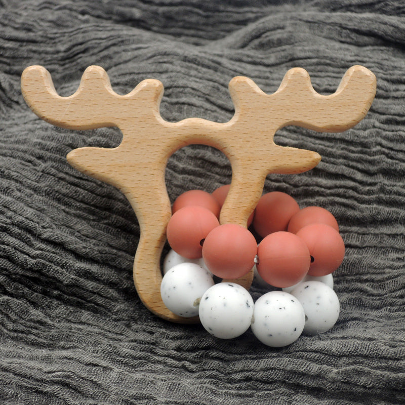 Baby Wooden Rattles, Raw Wooden Toys, Silicone Beads Color Enlightenment Education, Chewable Toys