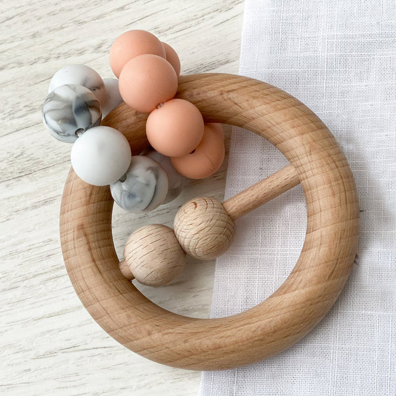 Baby Wooden Rattles, Raw Wooden Toys, Silicone Beads Color Enlightenment Education, Chewable Toys