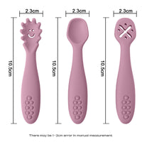 3-pack baby silicone cutlery set with spoons and forks – soft, BPA-free, toddler-friendly utensils.
