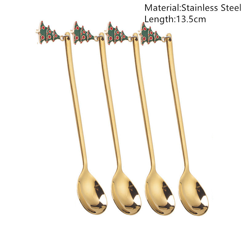 Festive Merry Christmas party spoons for holiday dinners and table decorations – red and green Xmas-themed cutlery.
