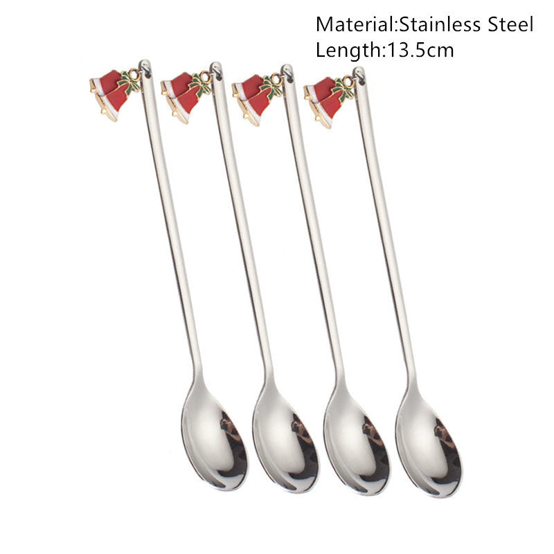 Festive Merry Christmas party spoons for holiday dinners and table decorations – red and green Xmas-themed cutlery.

