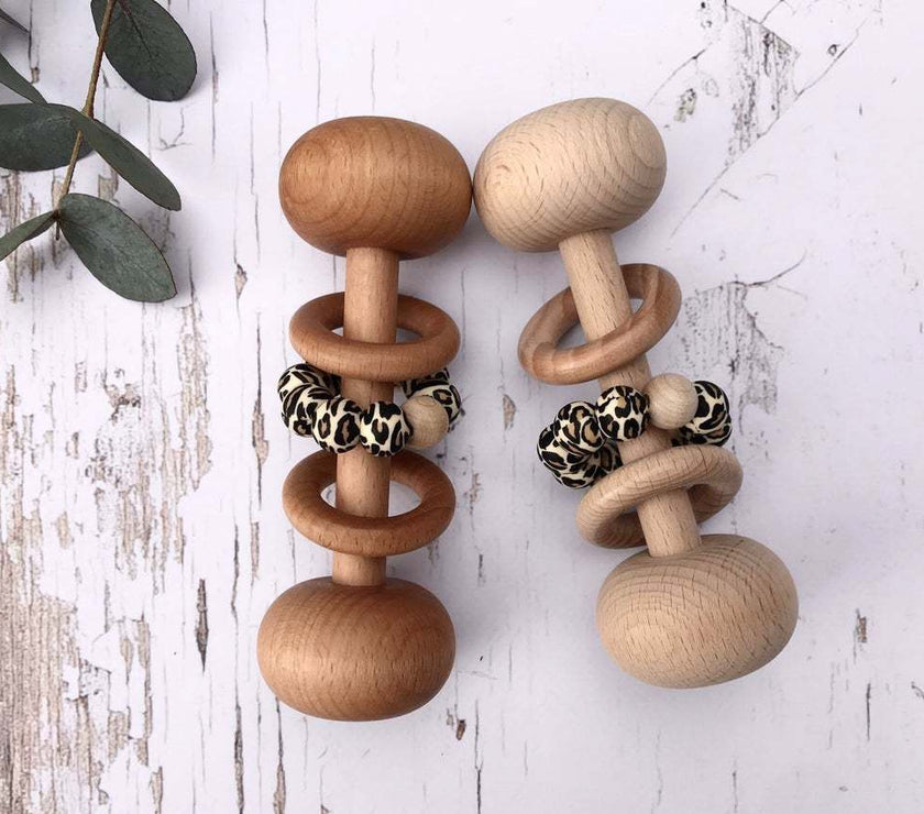 Baby Wooden Rattles, Raw Wooden Toys, Silicone Beads Color Enlightenment Education, Chewable Toys