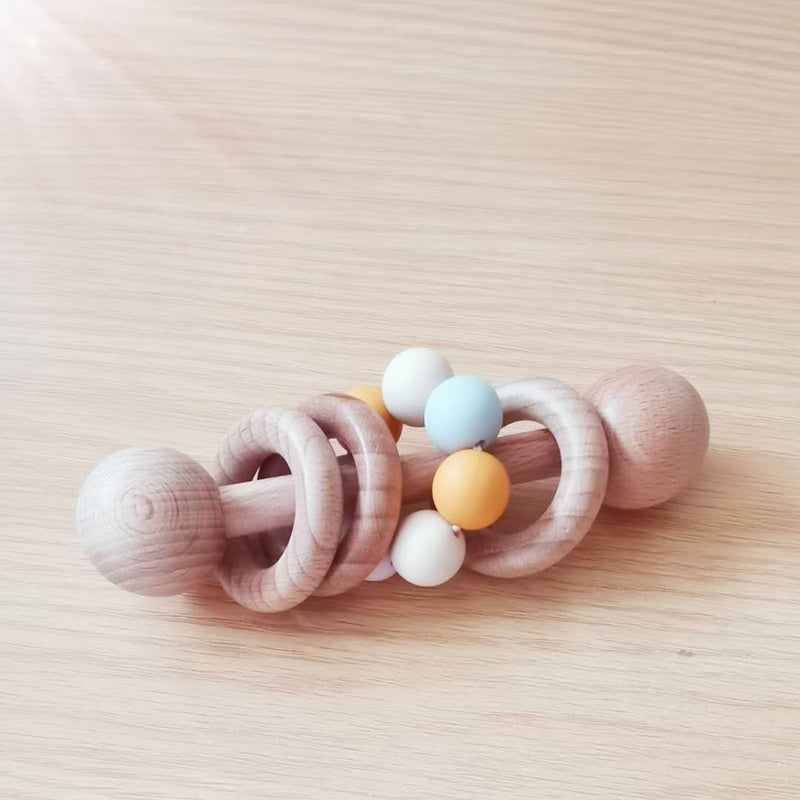 Baby Wooden Rattles, Raw Wooden Toys, Silicone Beads Color Enlightenment Education, Chewable Toys