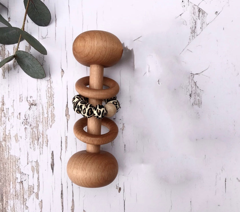 Baby Wooden Rattles, Raw Wooden Toys, Silicone Beads Color Enlightenment Education, Chewable Toys