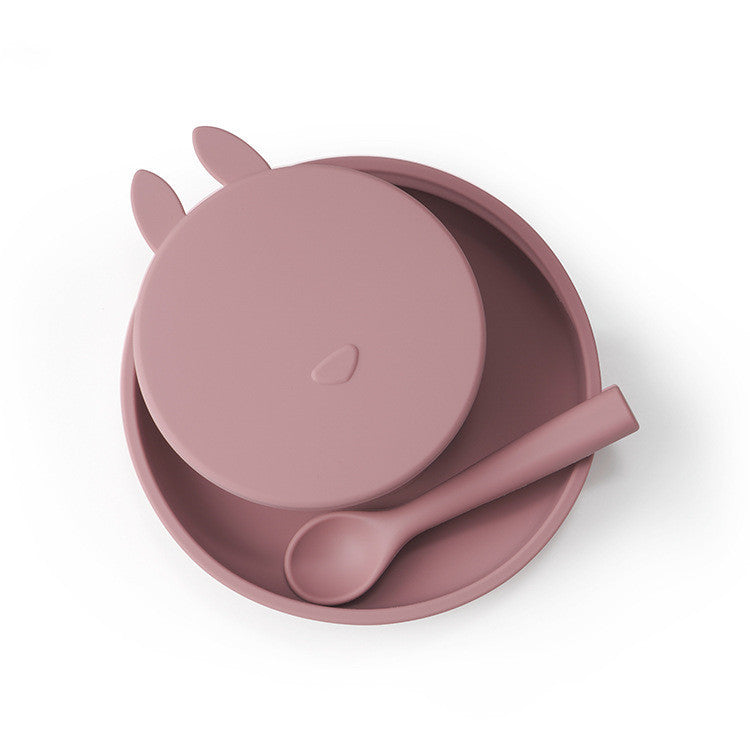 Non-slip silicone baby dinner plate with suction base – BPA-free, divided tray for mess-free toddler feeding.
