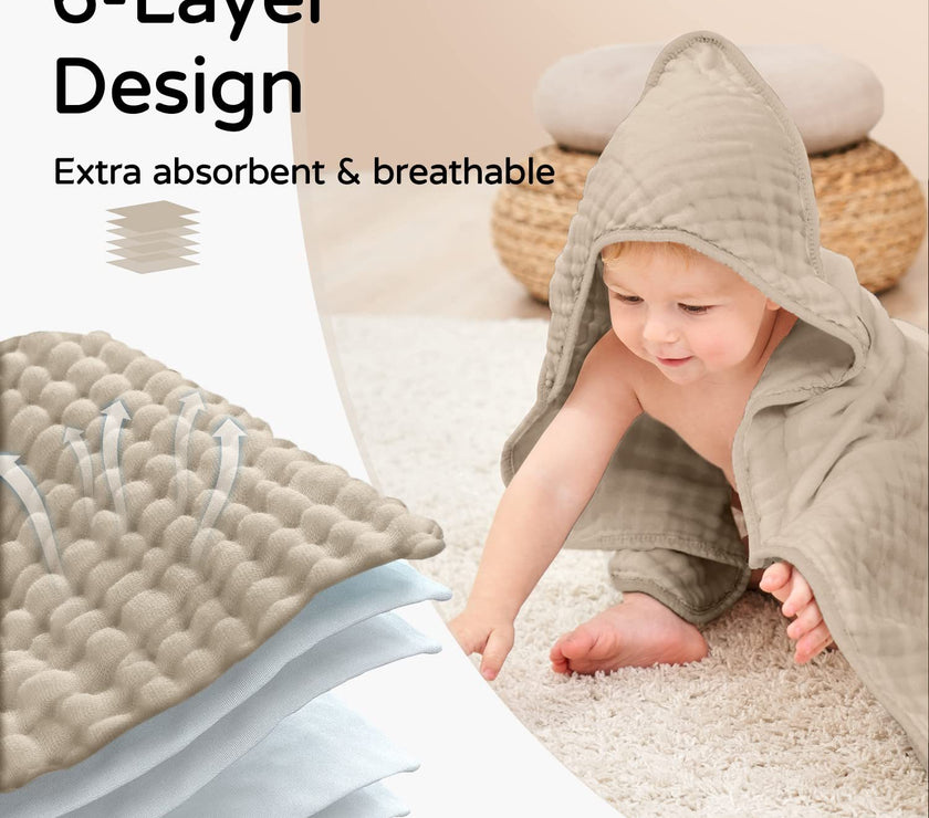 Hooded Baby Towels For Newborn Muslin Cotton Baby Bath Towel With Hood For Babies, Infant, Toddler And Kids, Large 90x90cm, Soft And Absorbent Newborn Essential